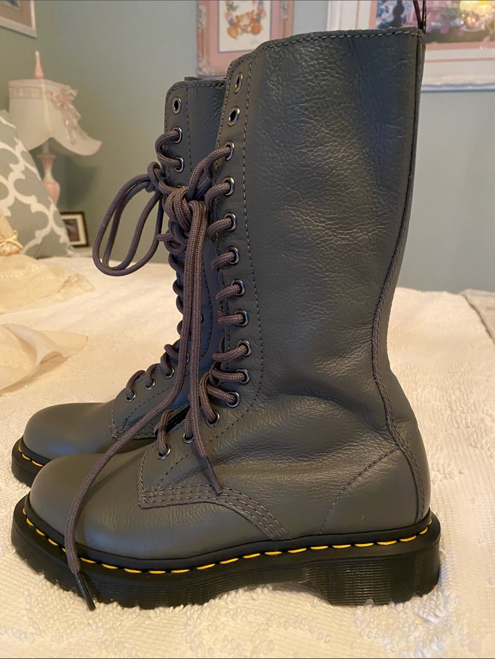 Dr. Martens Gray Tall Lace-Up Combat Boots - Picture 3 of 16